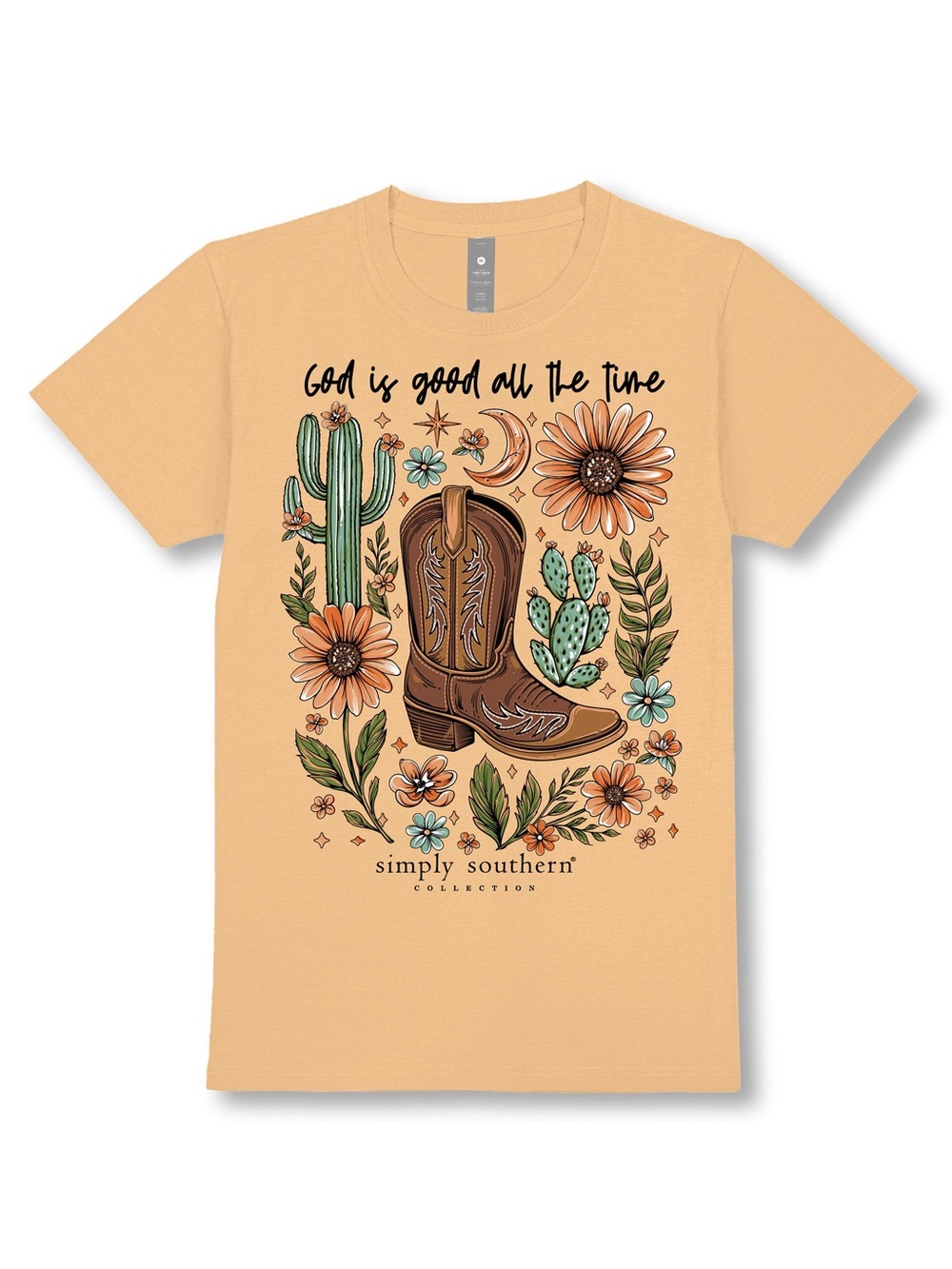 Simply Southern Tan Kids Short-Sleeve Tee with Western Boot & Floral Graphic